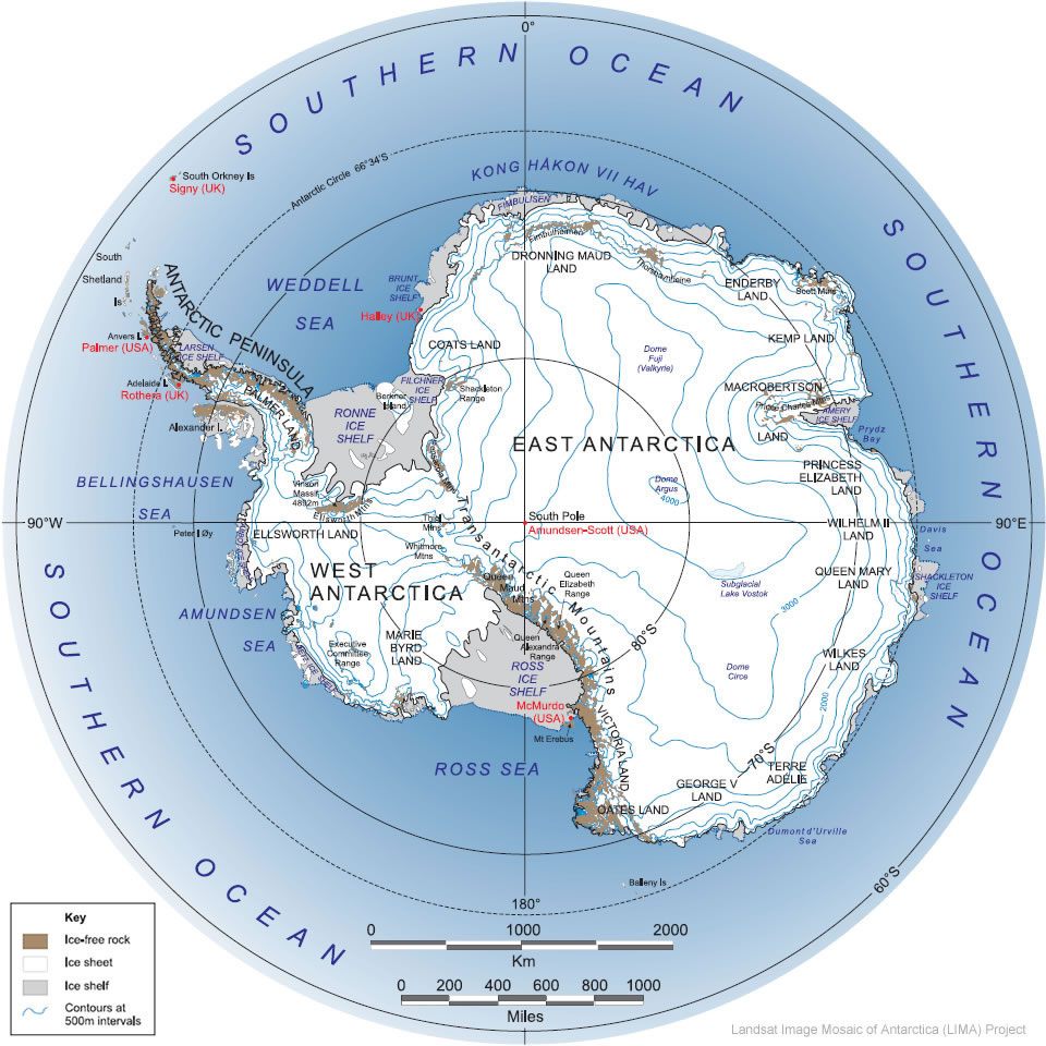 Landsat mosaic map of Antarctica