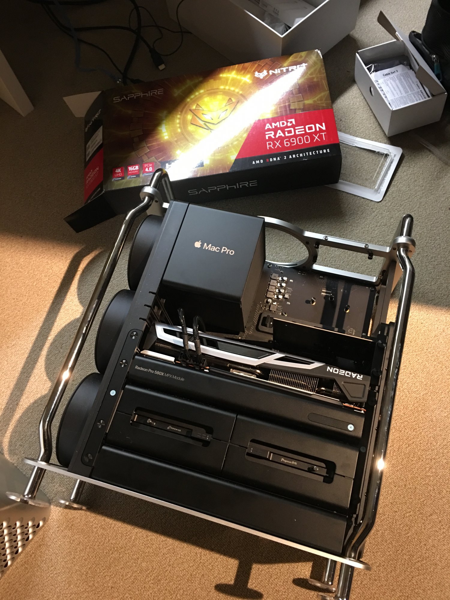 Mac Pro 7,1 internals with GPU installed