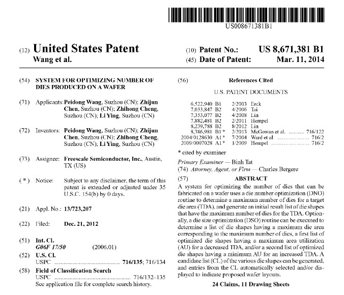 201403111 Freescale, Wang et al. - USPatent No. US 8,671,381 B1